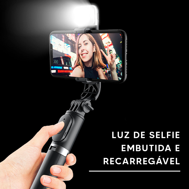 Flash Selfie® - Tripé retrátil com luz para celular