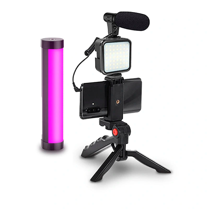 Combo Vlogger - Kit de gravação 4 EM 1 + Bastão de LED RGB