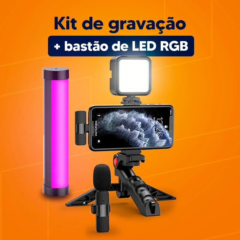 Combo Vlogger - Kit de gravação 4 EM 1 + Bastão de LED RGB