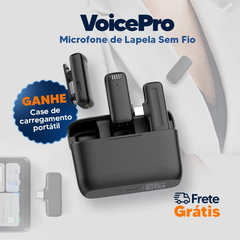 VoicePro - Microfone de lapela | Case carregadora DE BRINDE 🔥